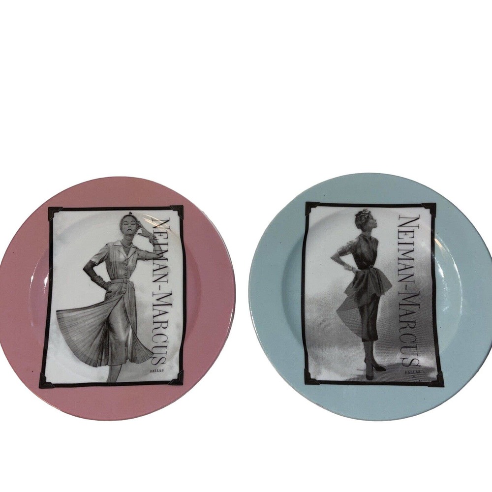 Set 2 Neiman Marcus 8" Plates Showcasing Vintage Fashions Celebrating 95 Years